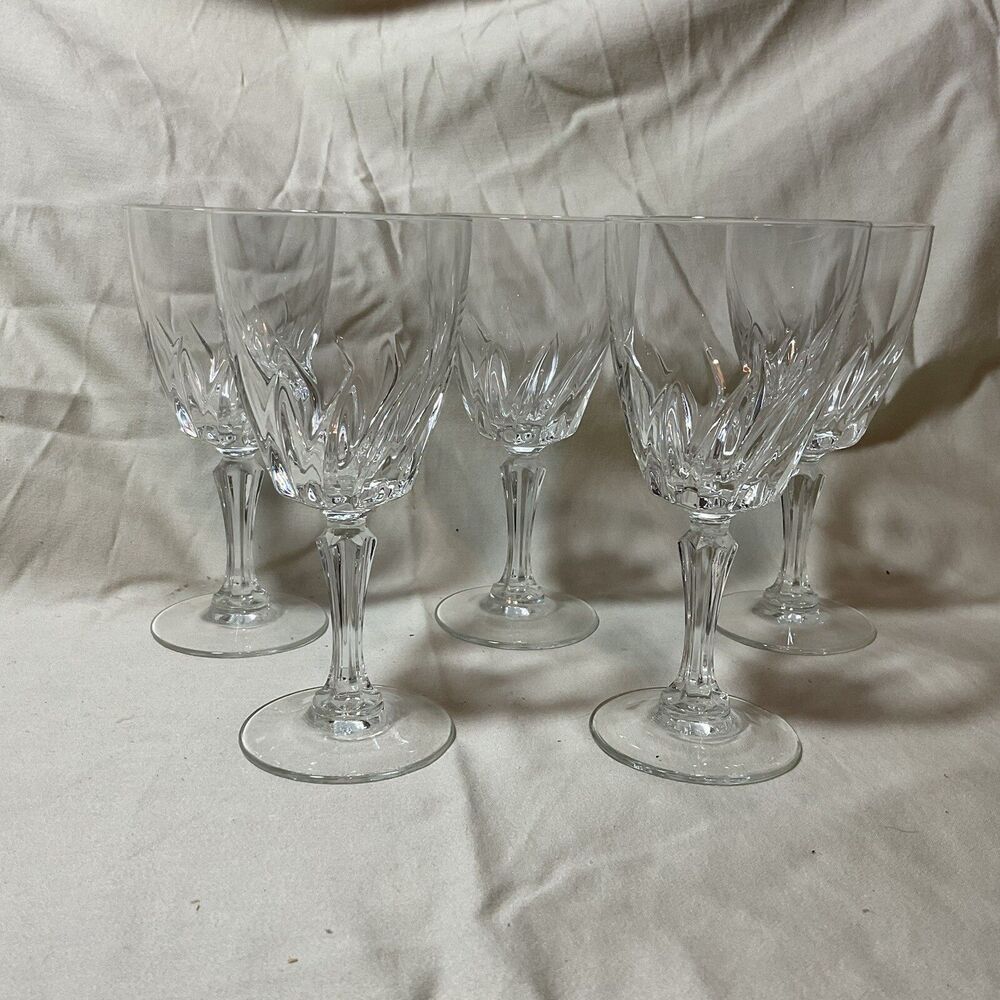 Vintage Set Of 5 Crystal Wine Glasses Made In France